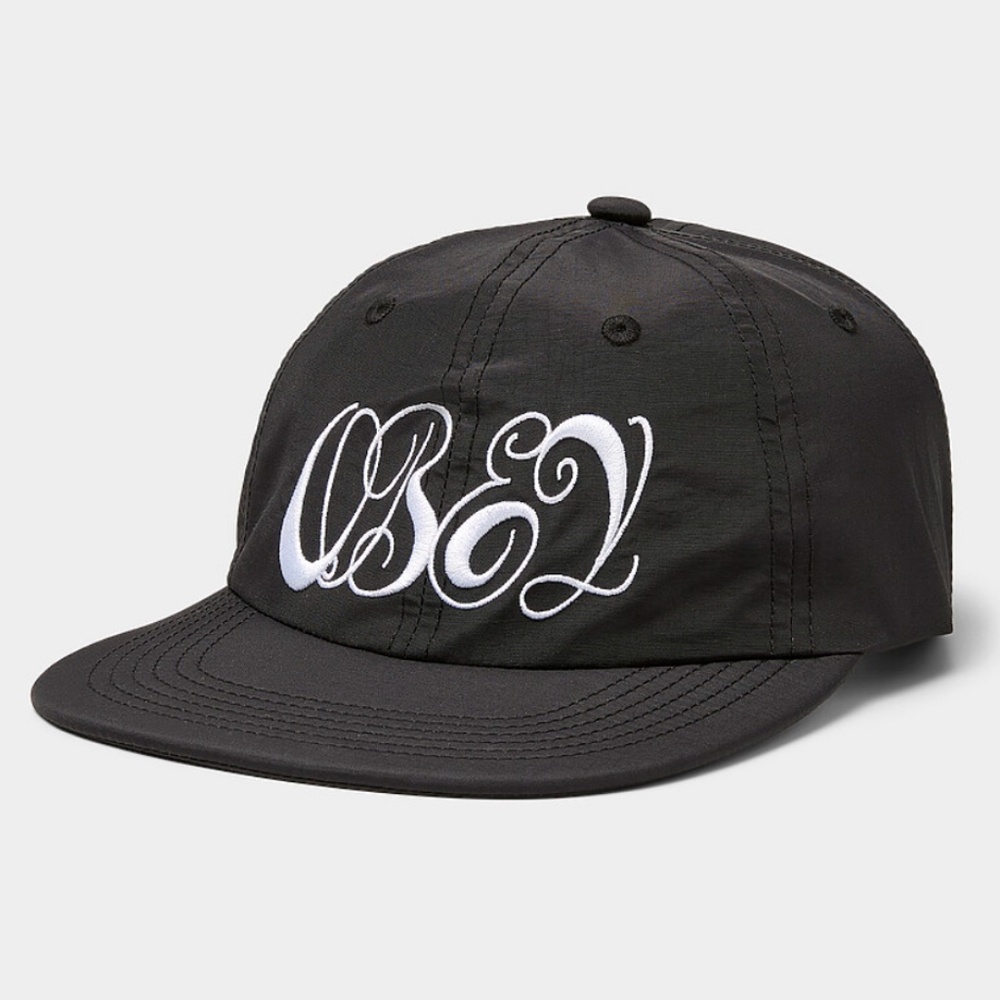 Obey unisex black and white cursive logo nylon cap hat NWT
